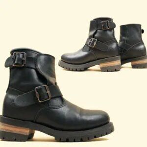 Vintage (90s) Skechers Black Leather Double Buckle Ankle Boot Sz 6